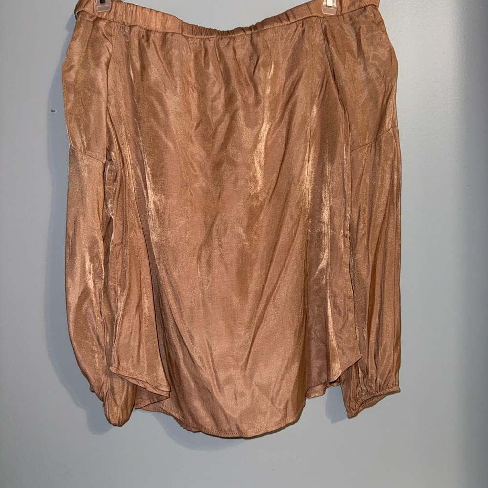 Elegant Tan Off the Shoulder Long Sleeve Top